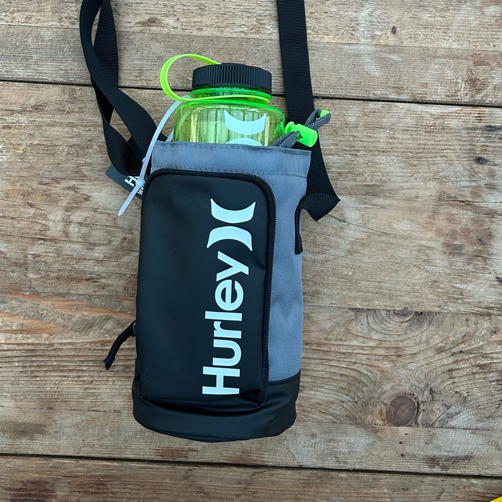 Hurley Gray & Neon Green Bottle Carrier Crossbody - Picture 4 of 7